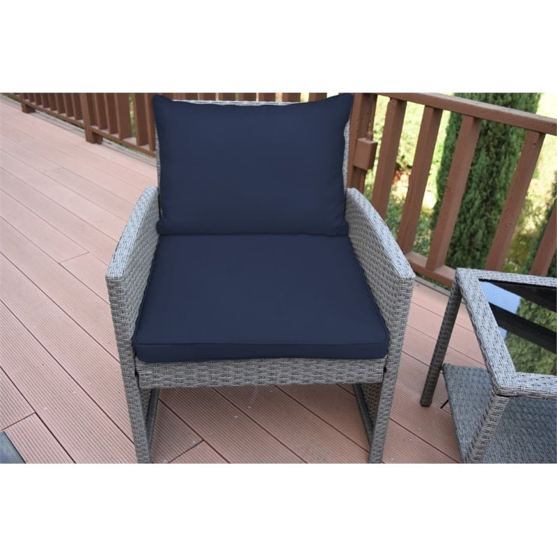Jeco Mirabelle 3 Piece Wicker Bistro Set in Midnight Blue