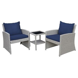 Jeco Mirabelle 3 Piece Wicker Bistro Set in Midnight Blue