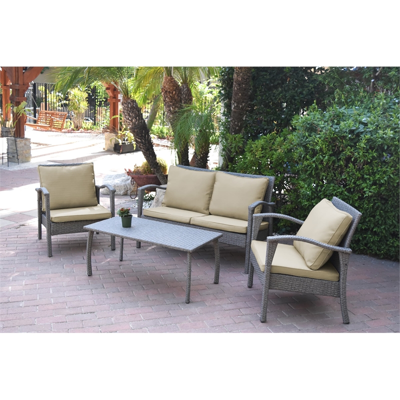Jeco Meredith 4 Piece Wicker Conversation Set in Tan