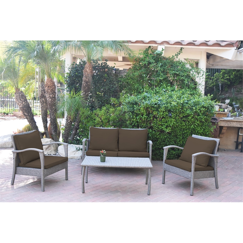 Jeco Meredith 4 Piece Wicker Conversation Set in Brown