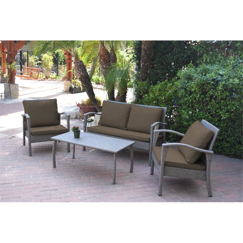 Jeco Meredith 4 Piece Wicker Conversation Set in Brown