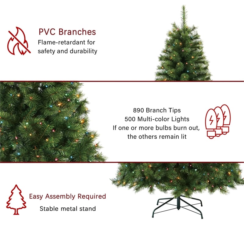 Jeco Aine 7' Aspen Christmas Tree with Multicolor Lights