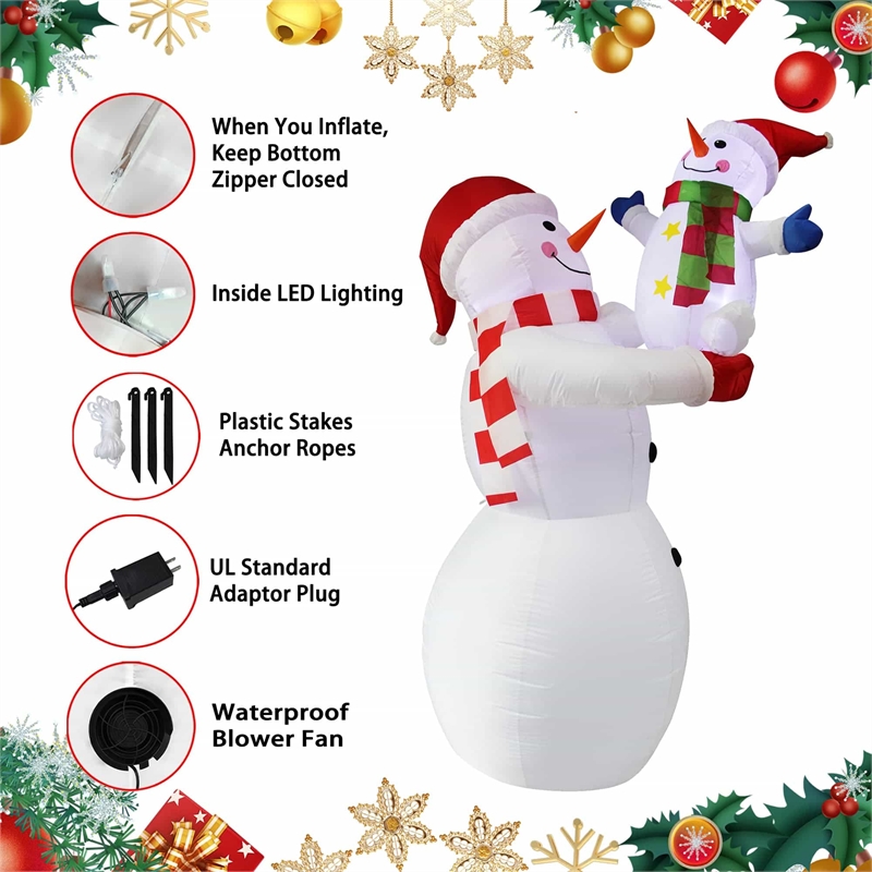 8 Ft. White Fabric Inflatable Snowman