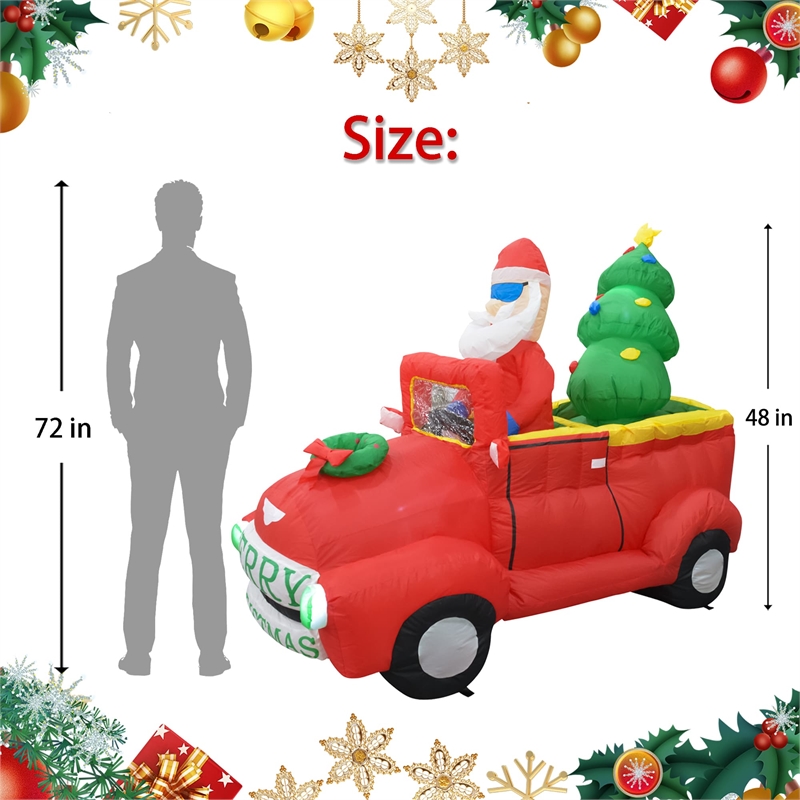 Jeco 7 Feet Santa In Red Trunk With Christmas Santa on Car in Red/Green