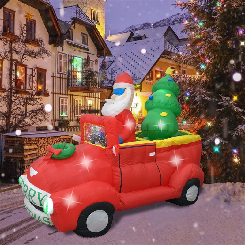 Jeco 7 Feet Santa In Red Trunk With Christmas Santa on Car in Red/Green