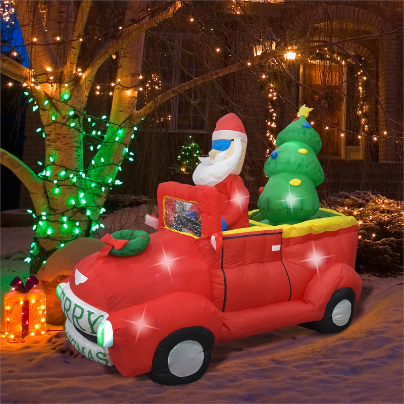 Jeco 7 Feet Santa In Red Trunk With Christmas Santa on Car in Red/Green