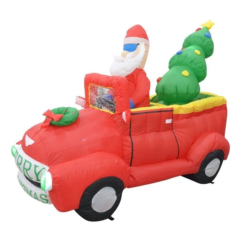 Jeco 7 Feet Santa In Red Trunk With Christmas Santa on Car in Red/Green