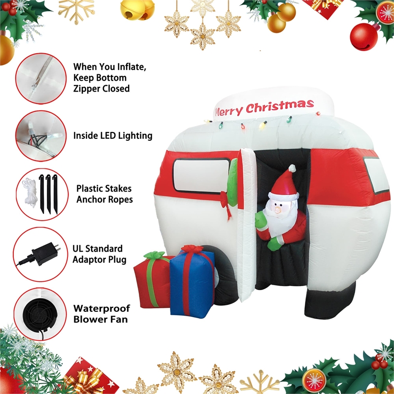 Jeco 6.5 Feet Inflatable Camper with Santa in Red/Green