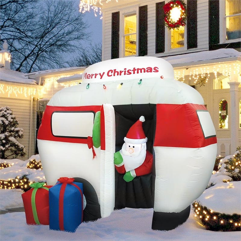 Jeco 6.5 Feet Inflatable Camper with Santa in Red/Green
