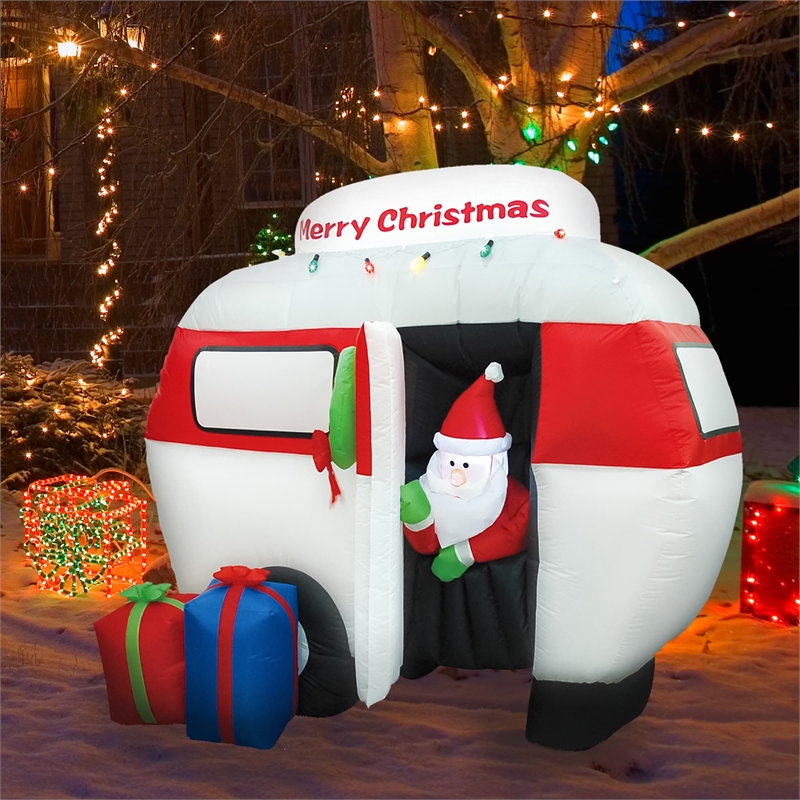 Jeco 6.5 Feet Inflatable Camper with Santa in Red/Green