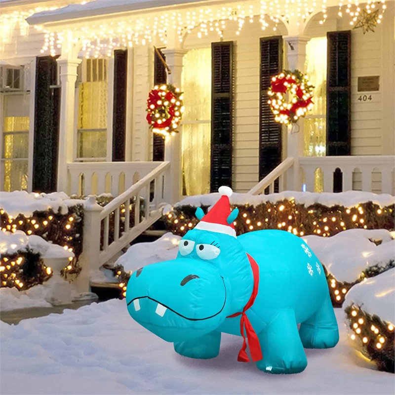 4 Ft. Blue Plastic Inflatable Hippo