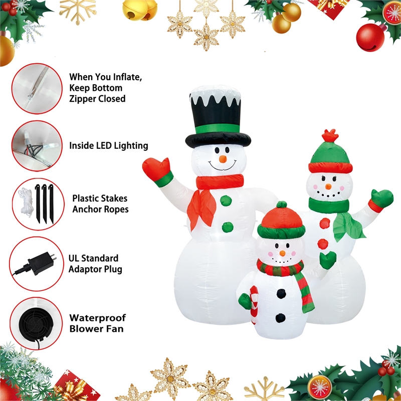 Jeco 6 Feet Inflatable Snowman Family in Multi-Color