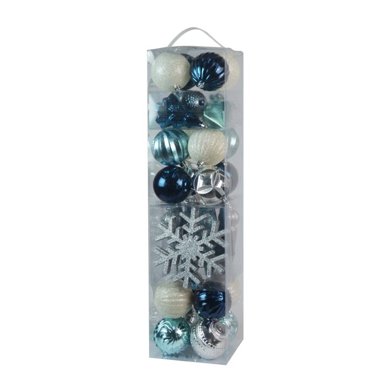 Jeco 40 Piece Christmas Tree Ornament Set in Silver Blue and White