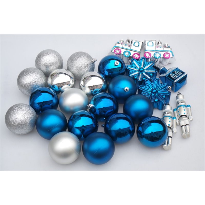 Jeco 50 Piece Christmas Tree Ornament Set in Blue and Silver
