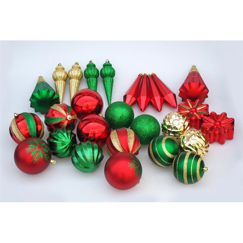 Jeco 27 Piece Christmas Tree Ornament Set in Red Green and Gold