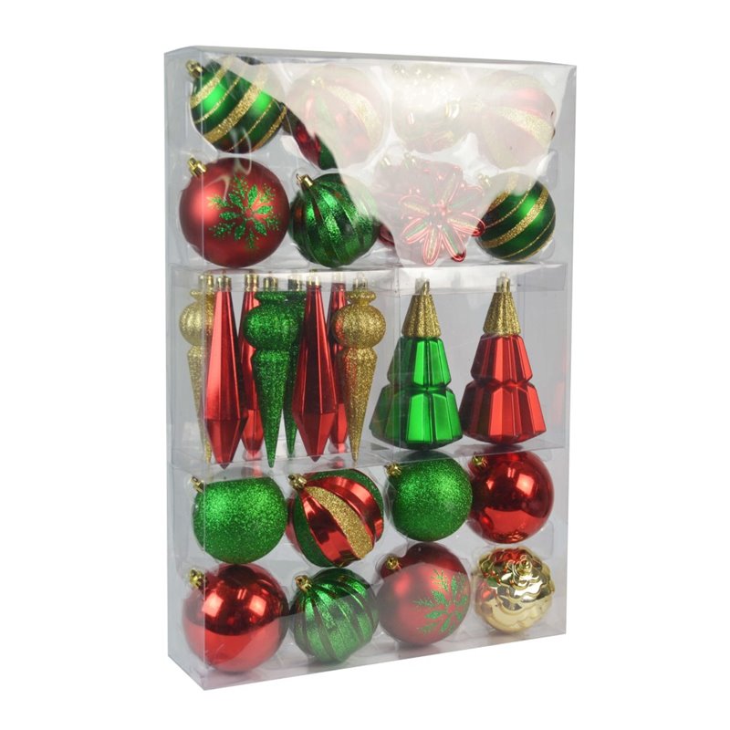 Jeco 27 Piece Christmas Tree Ornament Set in Red Green and Gold