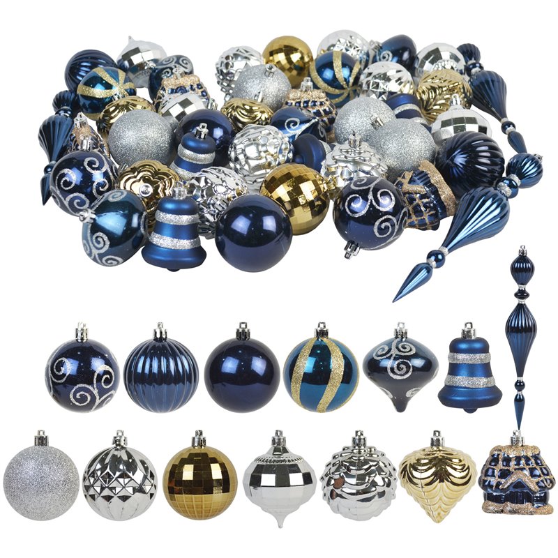 Jeco 43 Piece Shatterproof Plastic Christmas Ornament Set in Blue and White