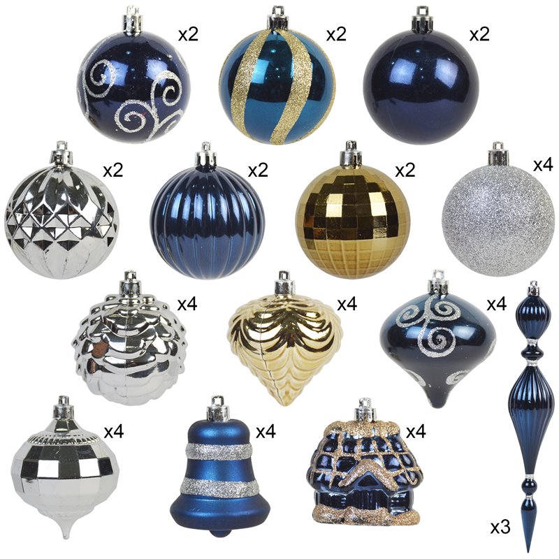 Jeco 43 Piece Shatterproof Plastic Christmas Ornament Set in Blue and White