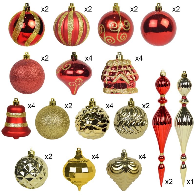 Jeco 43 Piece Shatterproof Plastic Christmas Ornament Set in Gold and Red