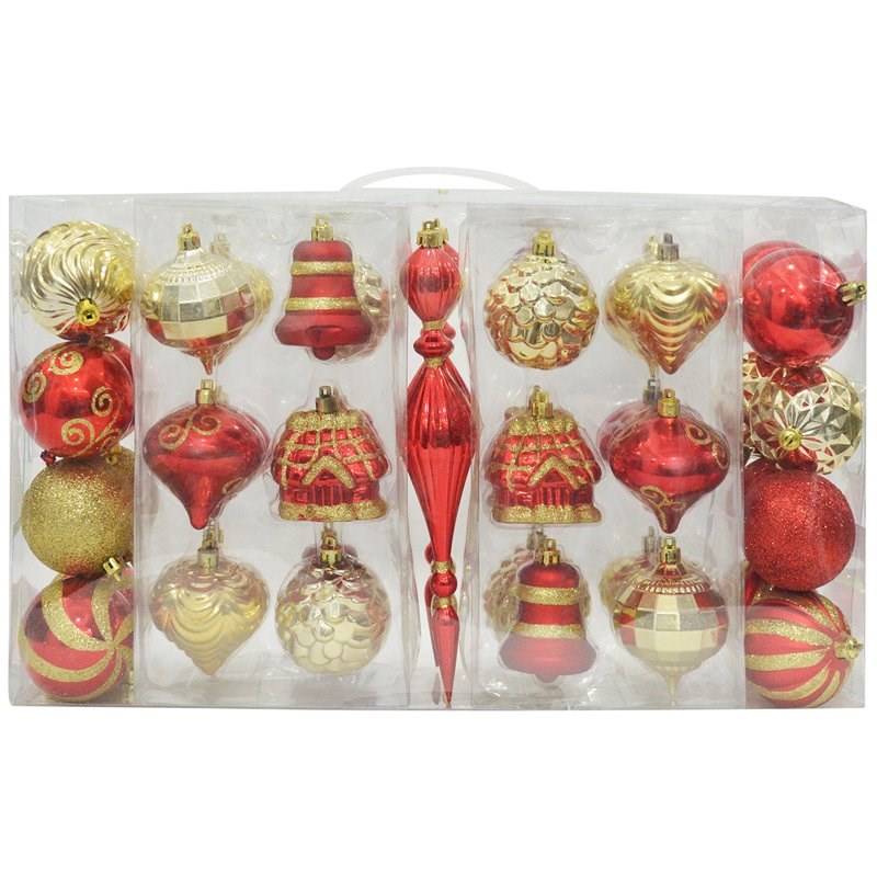 Jeco 43 Piece Shatterproof Plastic Christmas Ornament Set in Gold and Red