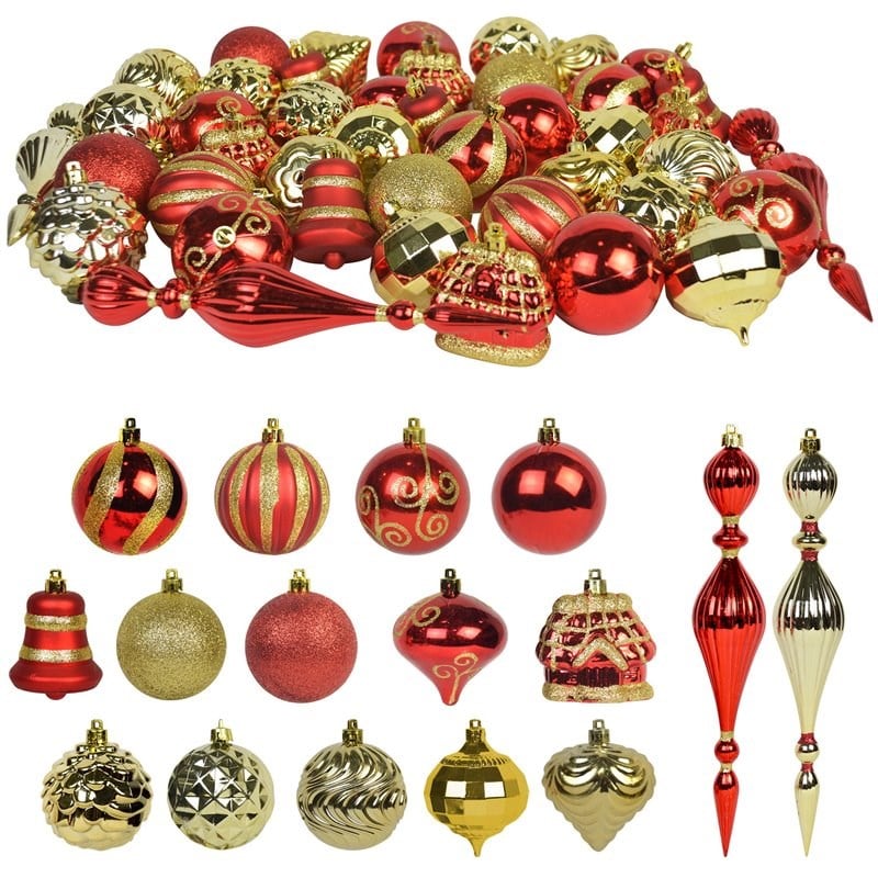 Jeco 43 Piece Shatterproof Plastic Christmas Ornament Set in Gold and Red