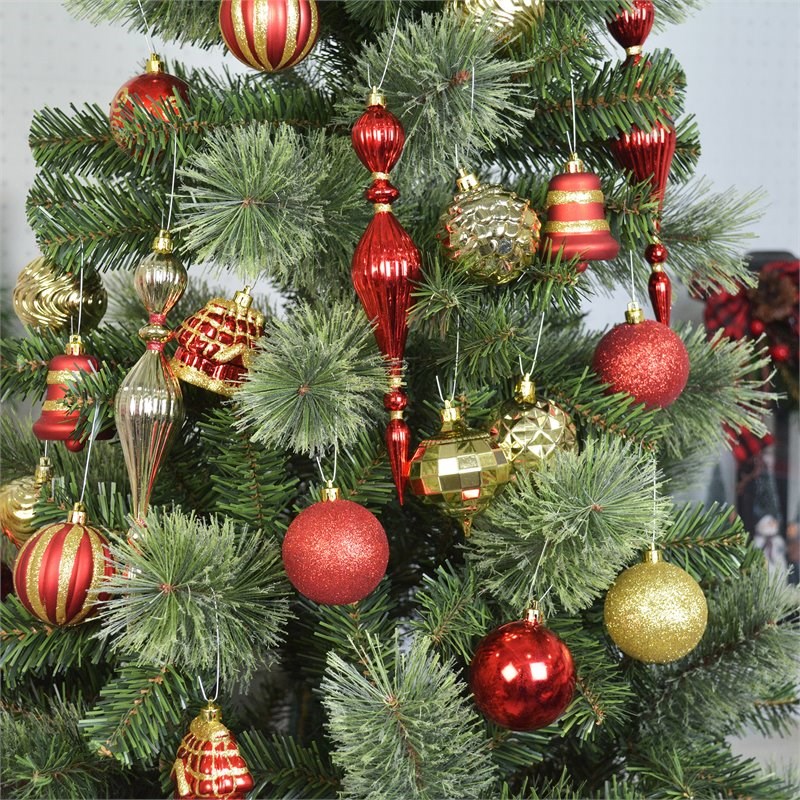 Jeco 43 Piece Shatterproof Plastic Christmas Ornament Set in Gold and Red