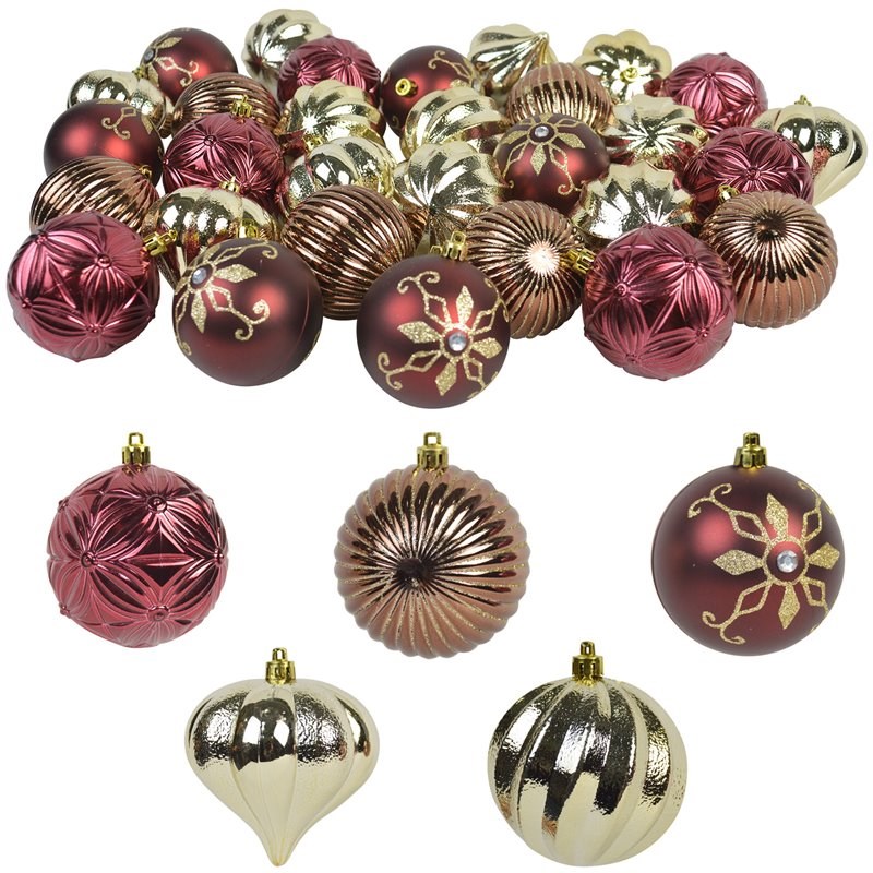 Jeco 30 Piece Shatterproof Plastic Christmas Ornament Set in Brown/  Gold/  Red