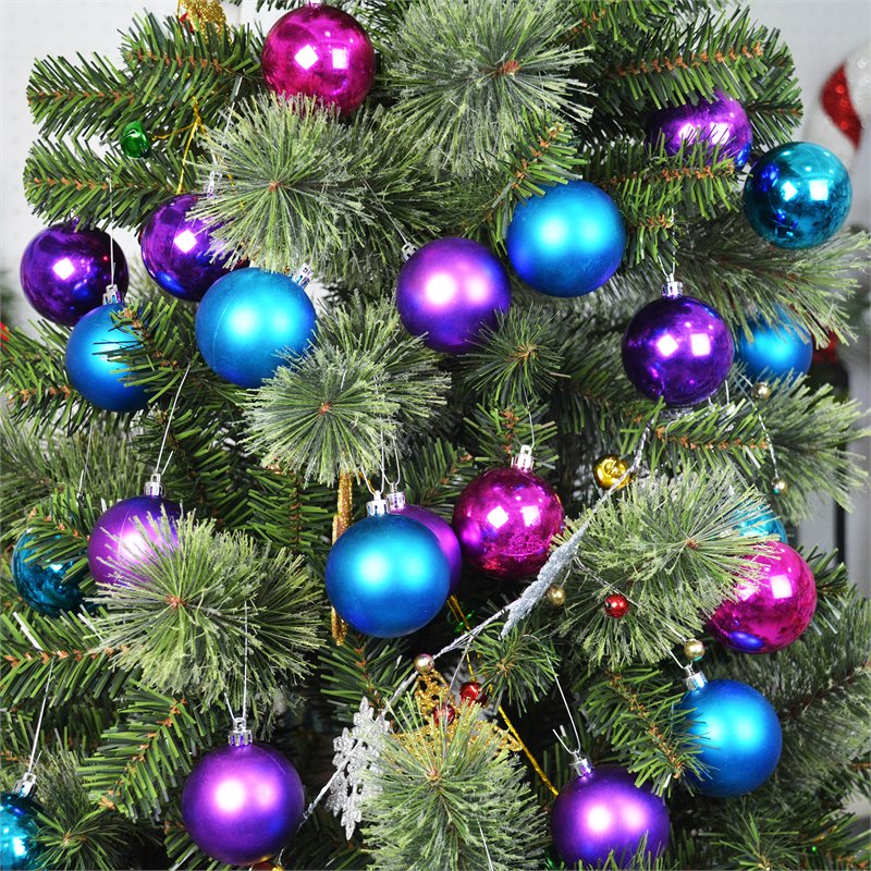 Jeco 55 Piece Shatterproof Plastic Christmas Ornament Set in Blue and Purple