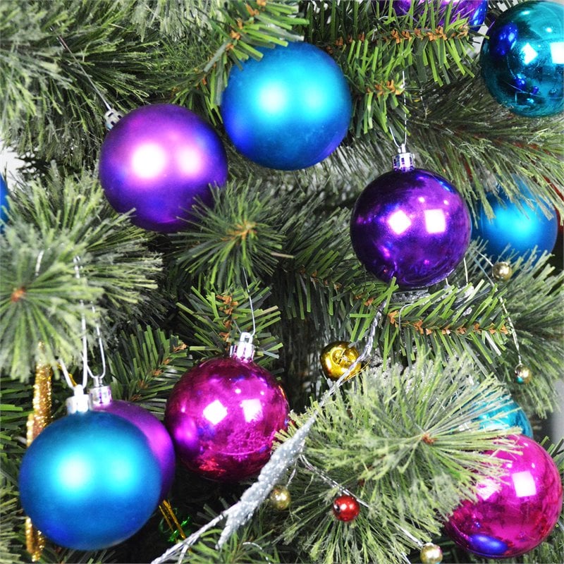 Jeco 55 Piece Shatterproof Plastic Christmas Ornament Set in Blue and Purple