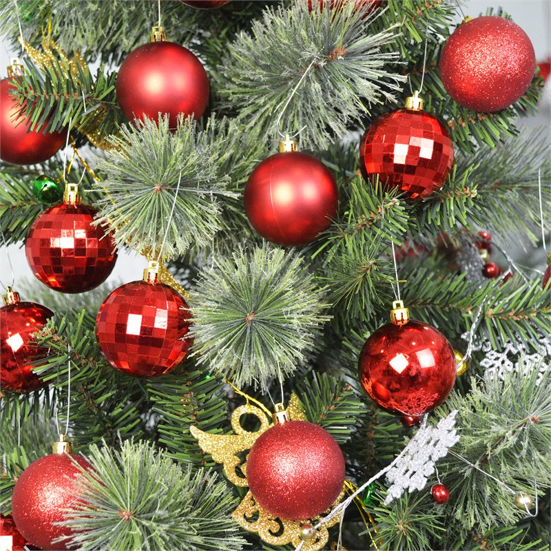 Jeco 55 Piece Shatterproof Plastic Christmas Ornament Set in Red