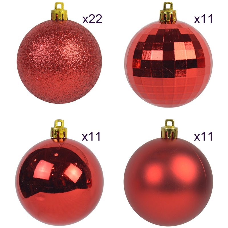 Jeco 55 Piece Shatterproof Plastic Christmas Ornament Set in Red