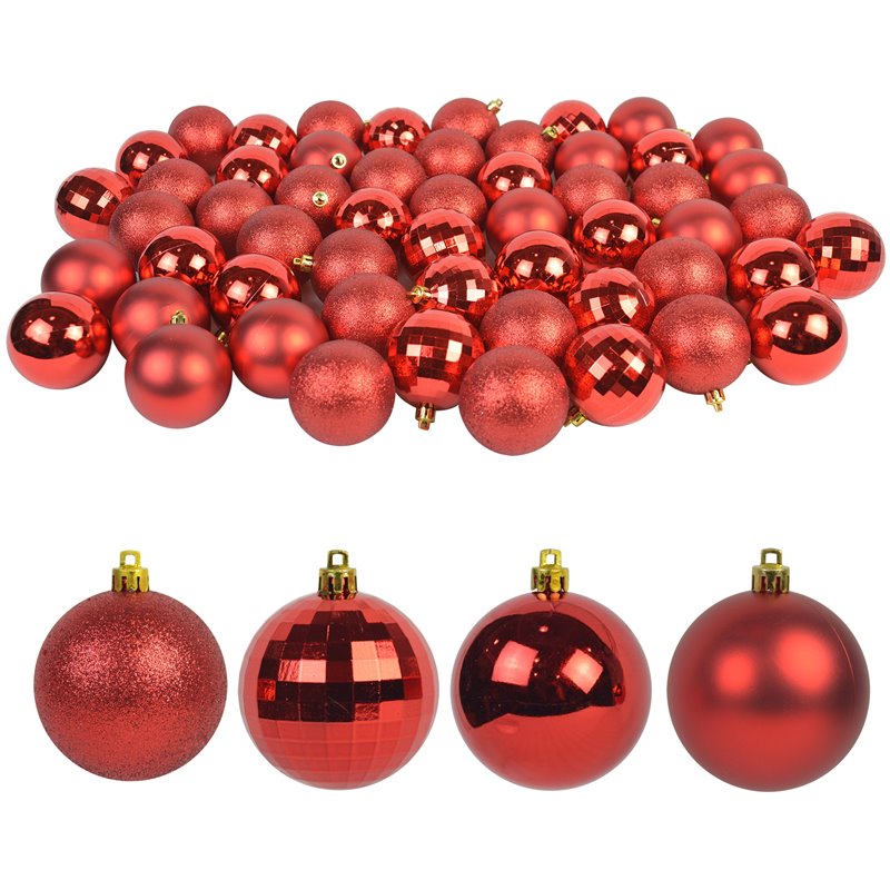 Jeco 55 Piece Shatterproof Plastic Christmas Ornament Set in Red