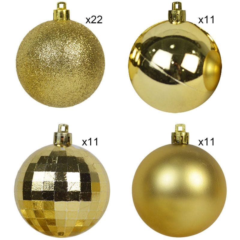 Jeco 55 Piece Shatterproof Plastic Christmas Ornament Set in Gold