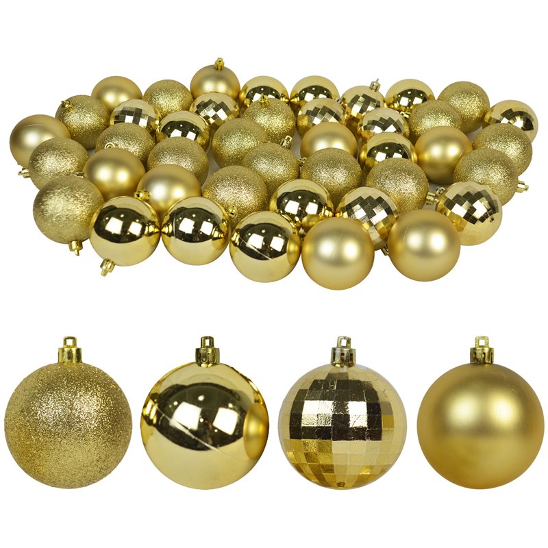 Jeco 55 Piece Shatterproof Plastic Christmas Ornament Set in Gold