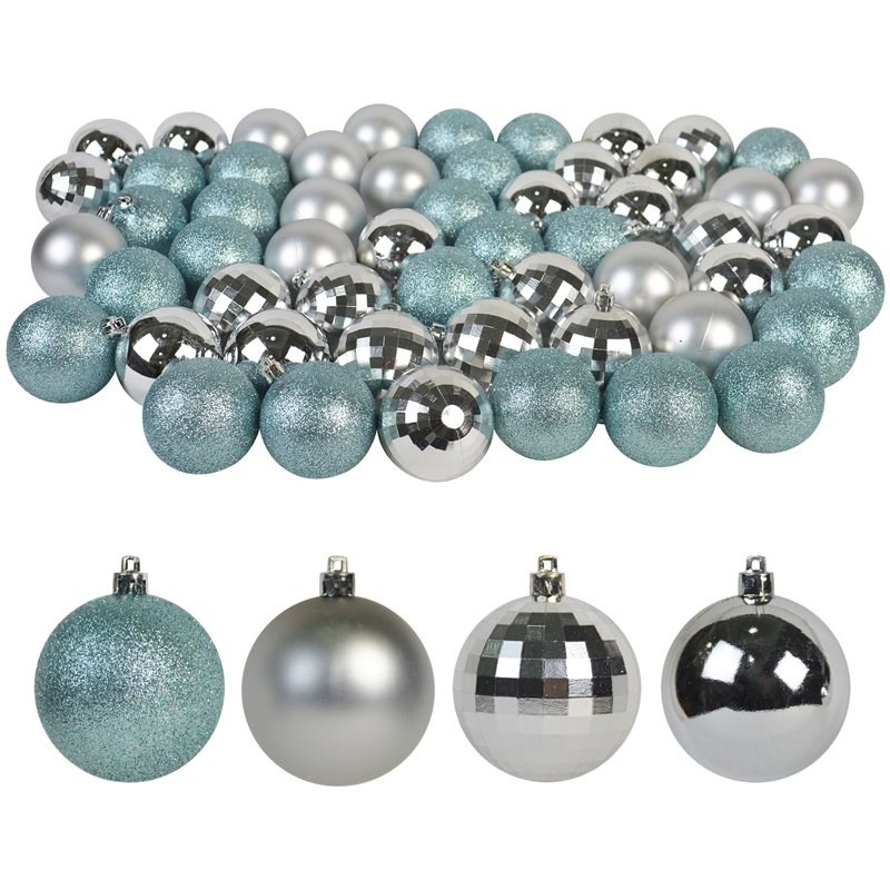 Jeco 55 Piece Shatterproof Plastic Christmas Ornament Set in Silver and Blue
