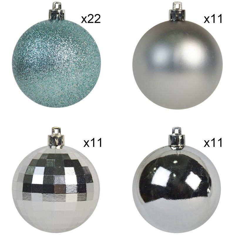 Jeco 55 Piece Shatterproof Plastic Christmas Ornament Set in Silver and Blue