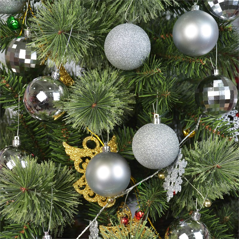 Jeco 55 Piece Shatterproof Plastic Christmas Ornament Set in Silver