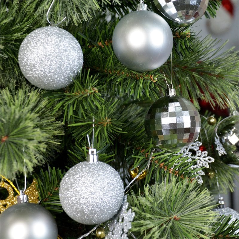 Jeco 55 Piece Shatterproof Plastic Christmas Ornament Set in Silver