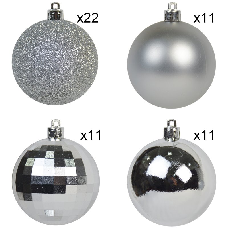 Jeco 55 Piece Shatterproof Plastic Christmas Ornament Set in Silver