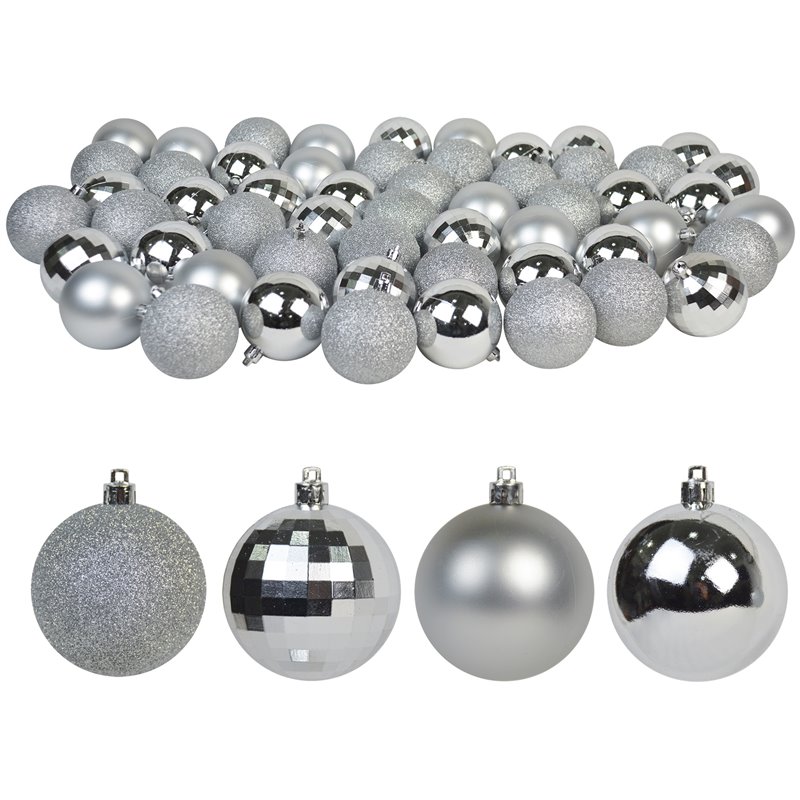 Jeco 55 Piece Shatterproof Plastic Christmas Ornament Set in Silver