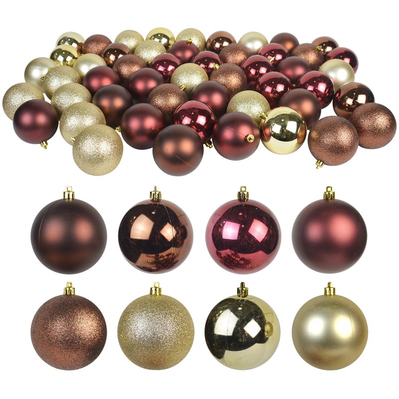 Jeco 50 Piece Shatterproof Plastic Christmas Ornament Set in Brown/  Gold/  Red