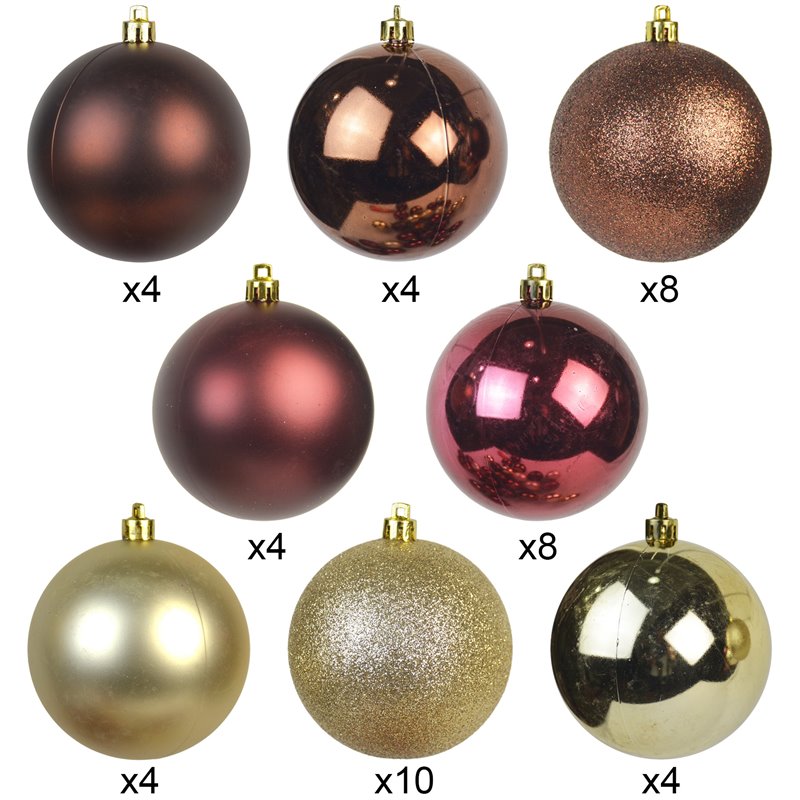 Jeco 50 Piece Shatterproof Plastic Christmas Ornament Set in Brown/  Gold/  Red
