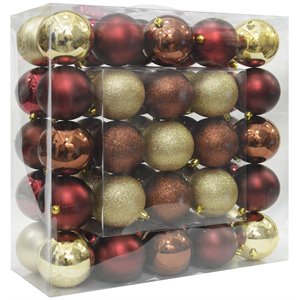 Jeco 50 Piece Shatterproof Plastic Christmas Ornament Set in Brown/  Gold/  Red