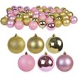 Jeco 50 Piece Shatterproof Plastic Christmas Ornament Set in Pink and Gold