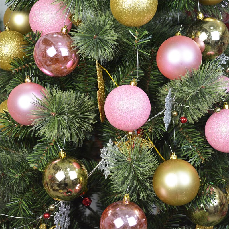 Jeco 50 Piece Shatterproof Plastic Christmas Ornament Set in Pink and Gold