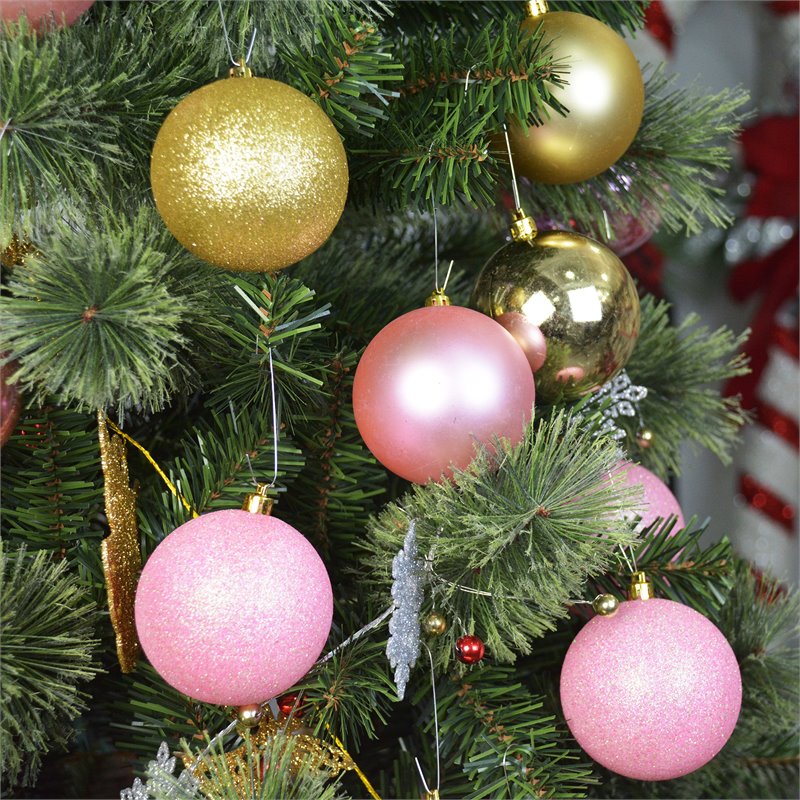 Jeco 50 Piece Shatterproof Plastic Christmas Ornament Set in Pink and Gold
