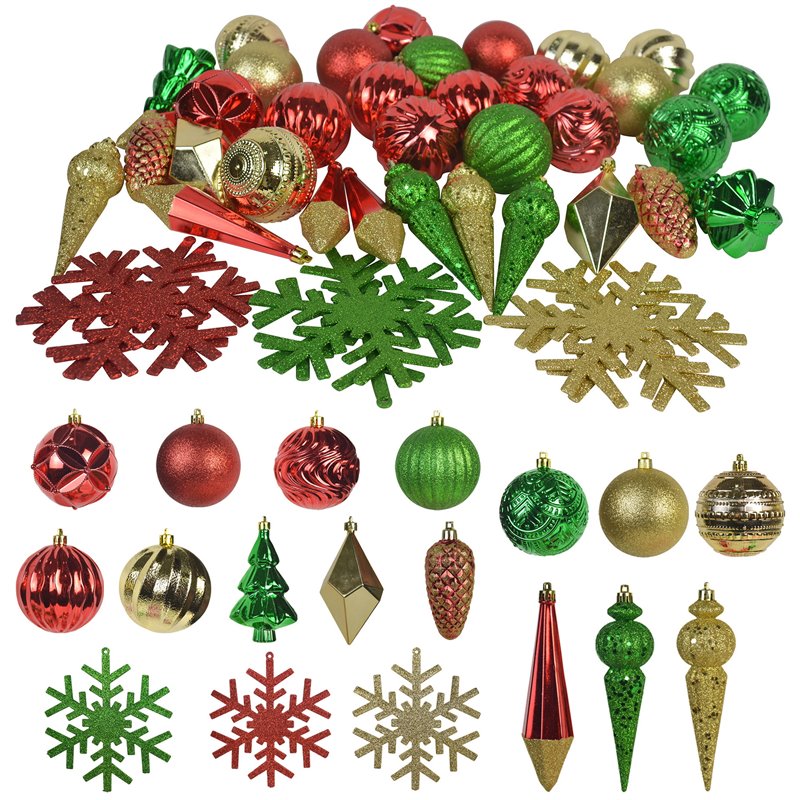 Jeco 40 Piece Shatterproof Plastic Christmas Ornament Set in Green/  Gold/  Red