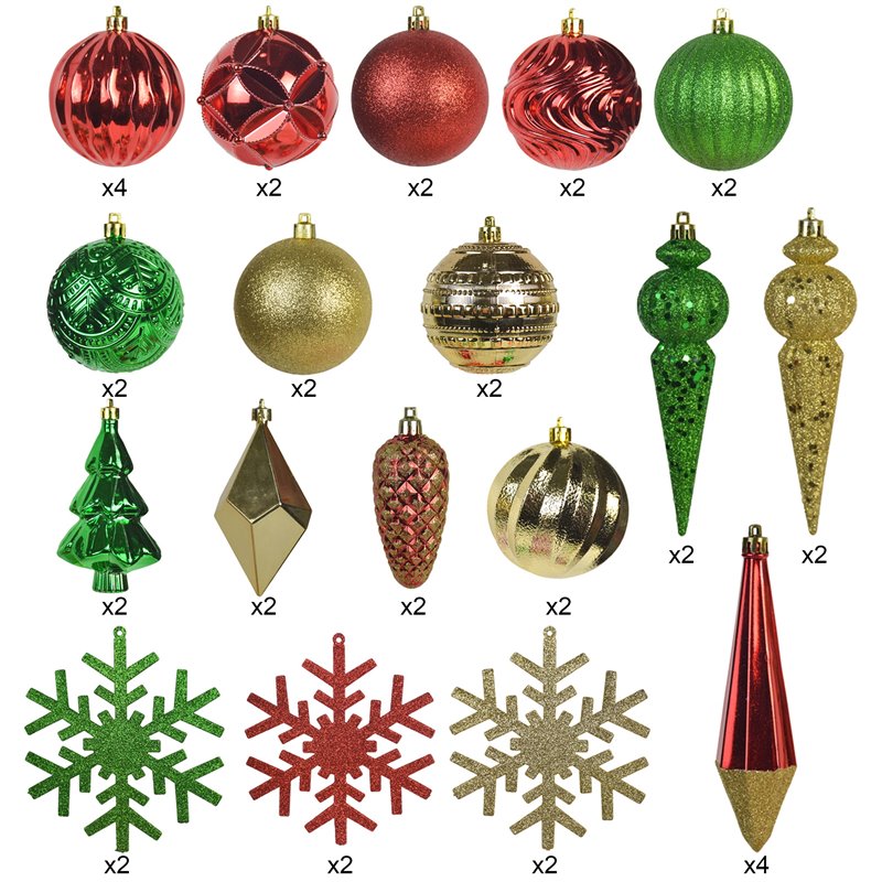 Jeco 40 Piece Shatterproof Plastic Christmas Ornament Set in Green/  Gold/  Red