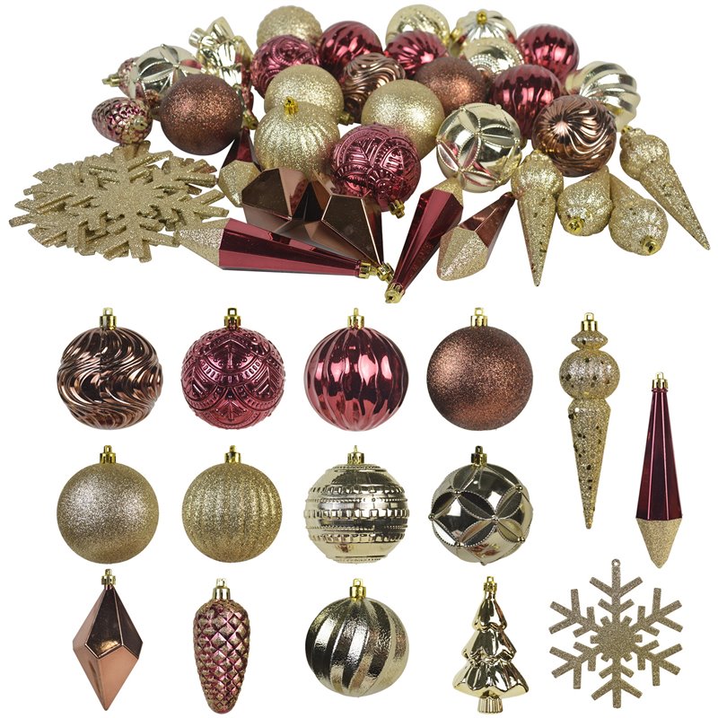Jeco 40 Piece Shatterproof Plastic Christmas Ornament Set in Brown/  Gold/  Red