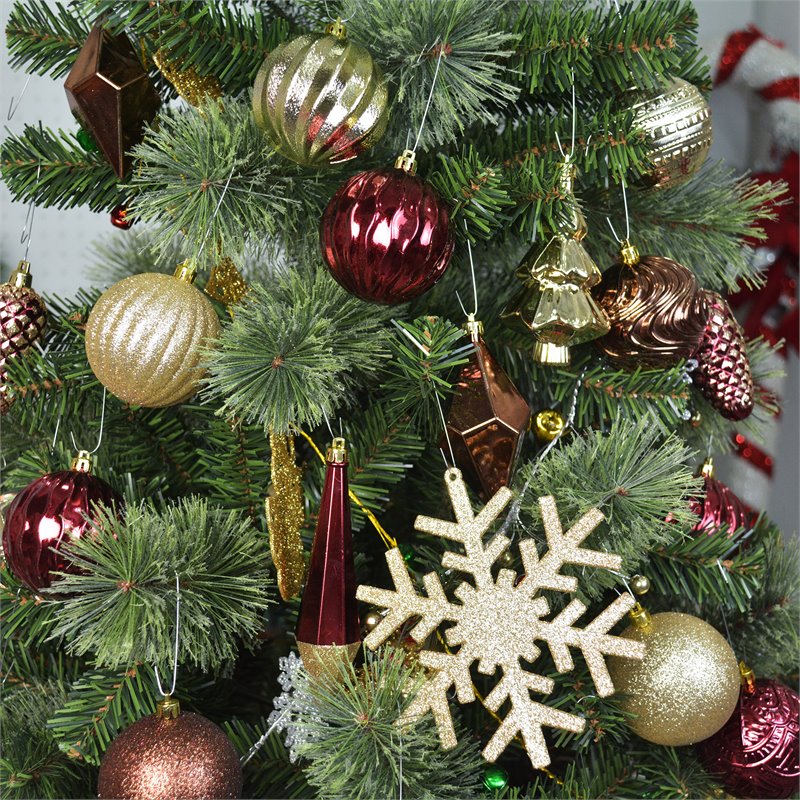 Jeco 40 Piece Shatterproof Plastic Christmas Ornament Set in Brown/  Gold/  Red